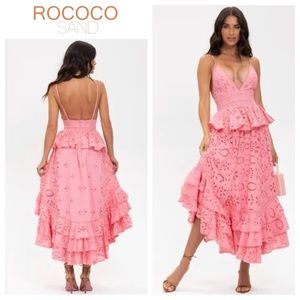 Rococo Sand Moss Eyelet Tiered Ruffle-Trim Dress